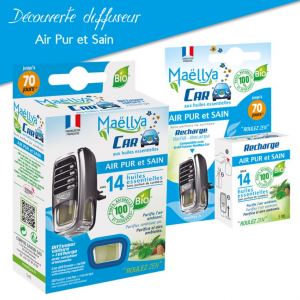 Découverte Diffuseur + recharge voiture Air Pur et Sain aux huiles essentielles BIO Contrôlé Parfum d’ambiance par Ecocert