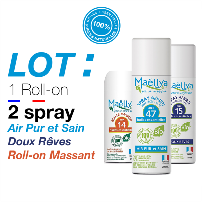 LOT : 2 Spray Air Pur et Sain 200ml & Doux Rêves 100ml + Roll-on de Massage 75ml