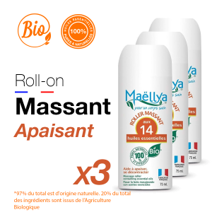 LOT : 3 Roll-on de Massage apaisant - 75 ml aux huiles essentielles BIO Certifié Ecocert par Ecocert Greenlife
