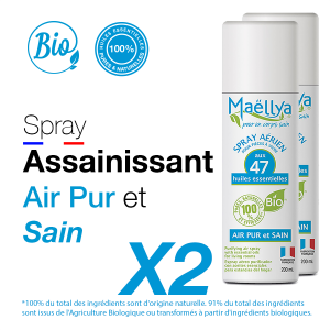 LOT : 2 Sprays Air Pur et Sain - 200 ml aux huiles essentielles BIO Contrôlé Parfum d’ambiance par Ecocert