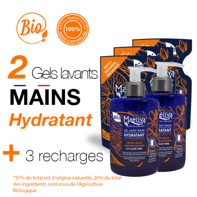 LOT : 3 Gels Lavants Mains "Hydratant" + 2 Recharges