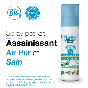 Spray POCKET Air Pur et Sain - 50 ml aux huiles essentielles BIO Contrôlé Parfum d’ambiance par Ecocert